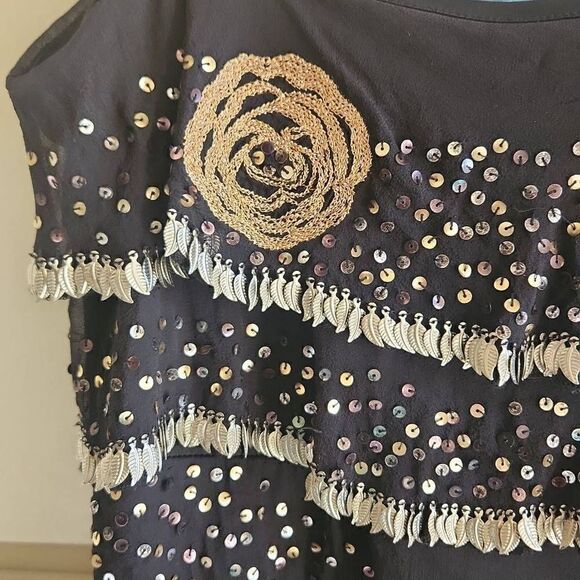 Marciano by Guess Black Silk Tiered, Ruffled, Beaded Mini Dress/Top. EUC, M - Picture 2 of 8